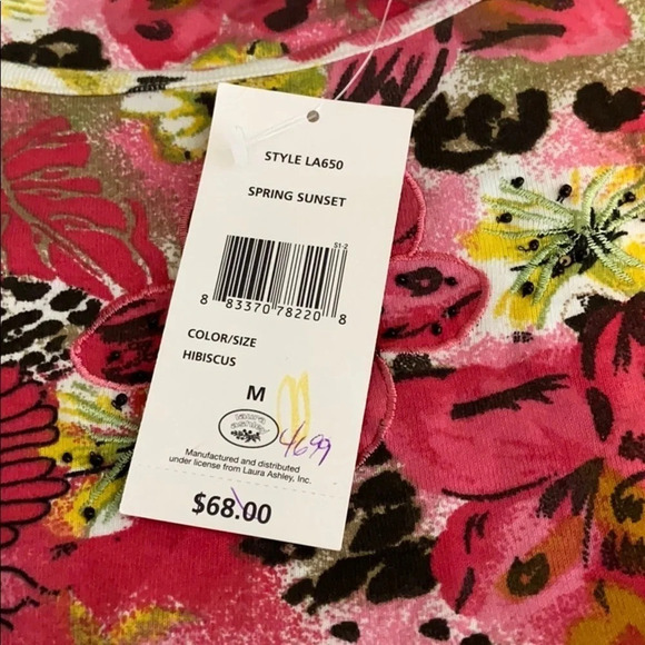 Laura Ashley Floral Embroidered Beaded Tee - M - Picture 7 of 7